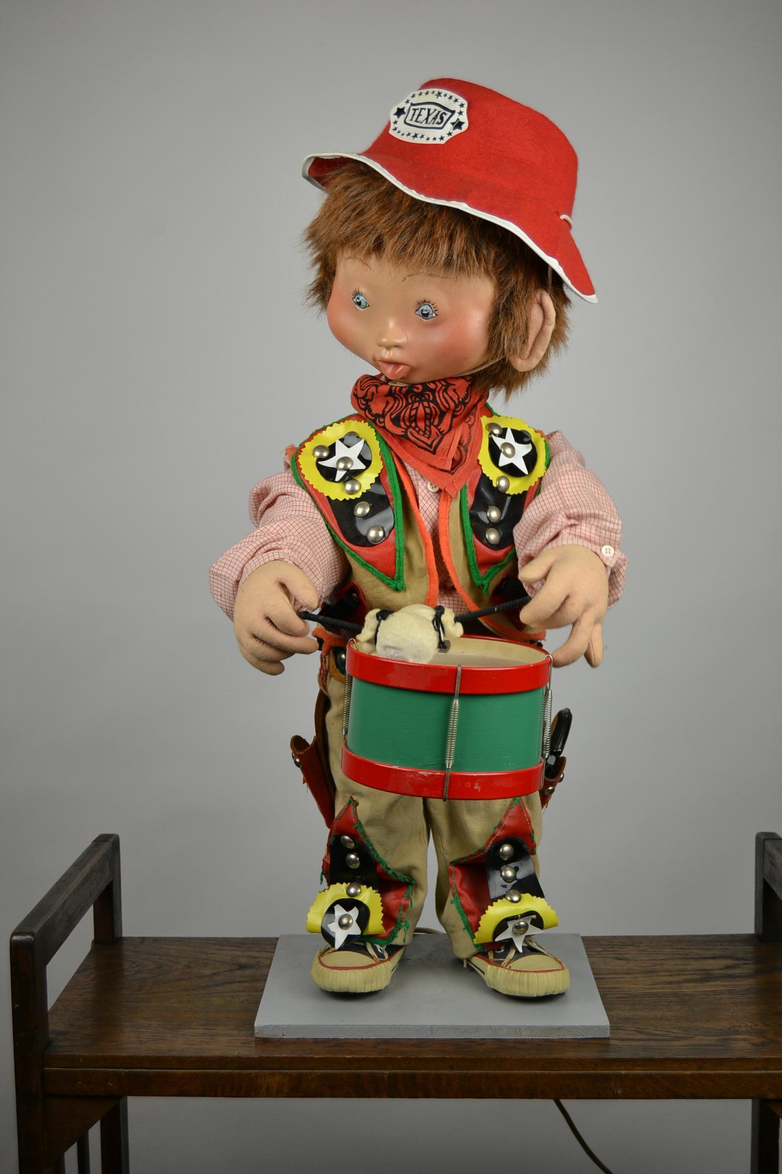 Automaton Texas Cowboy Doll Playing Drum, 1960s 1