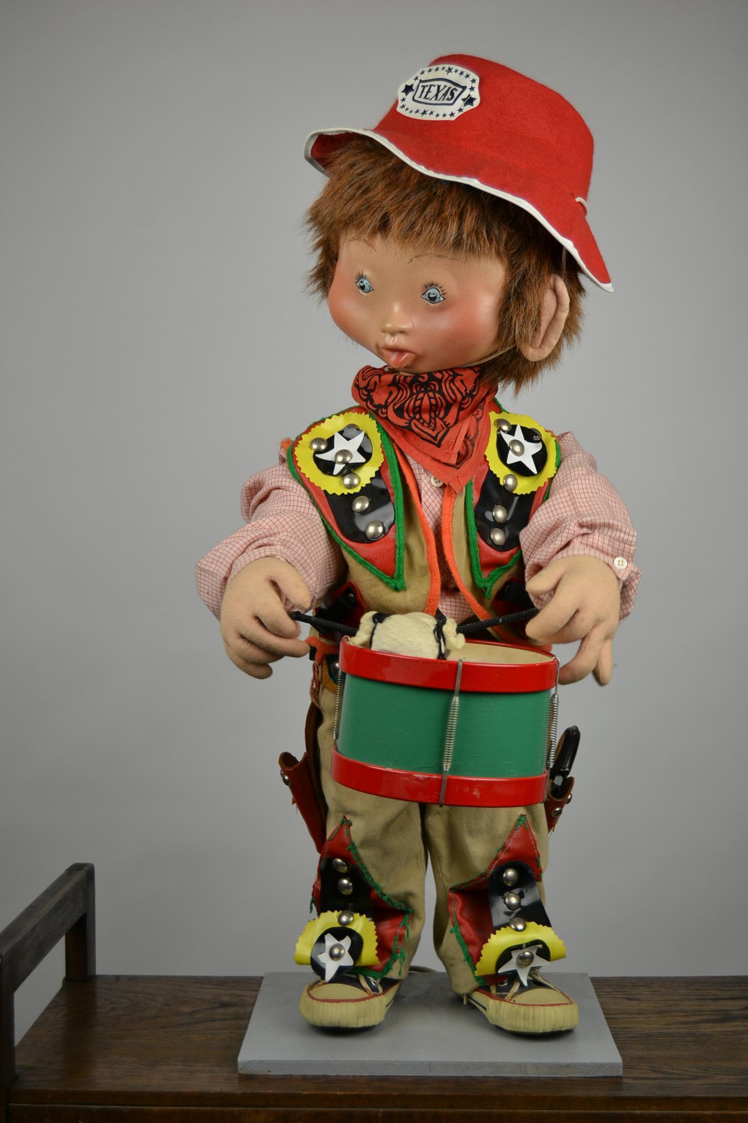 European Automaton Texas Cowboy Doll Playing Drum, 1960s