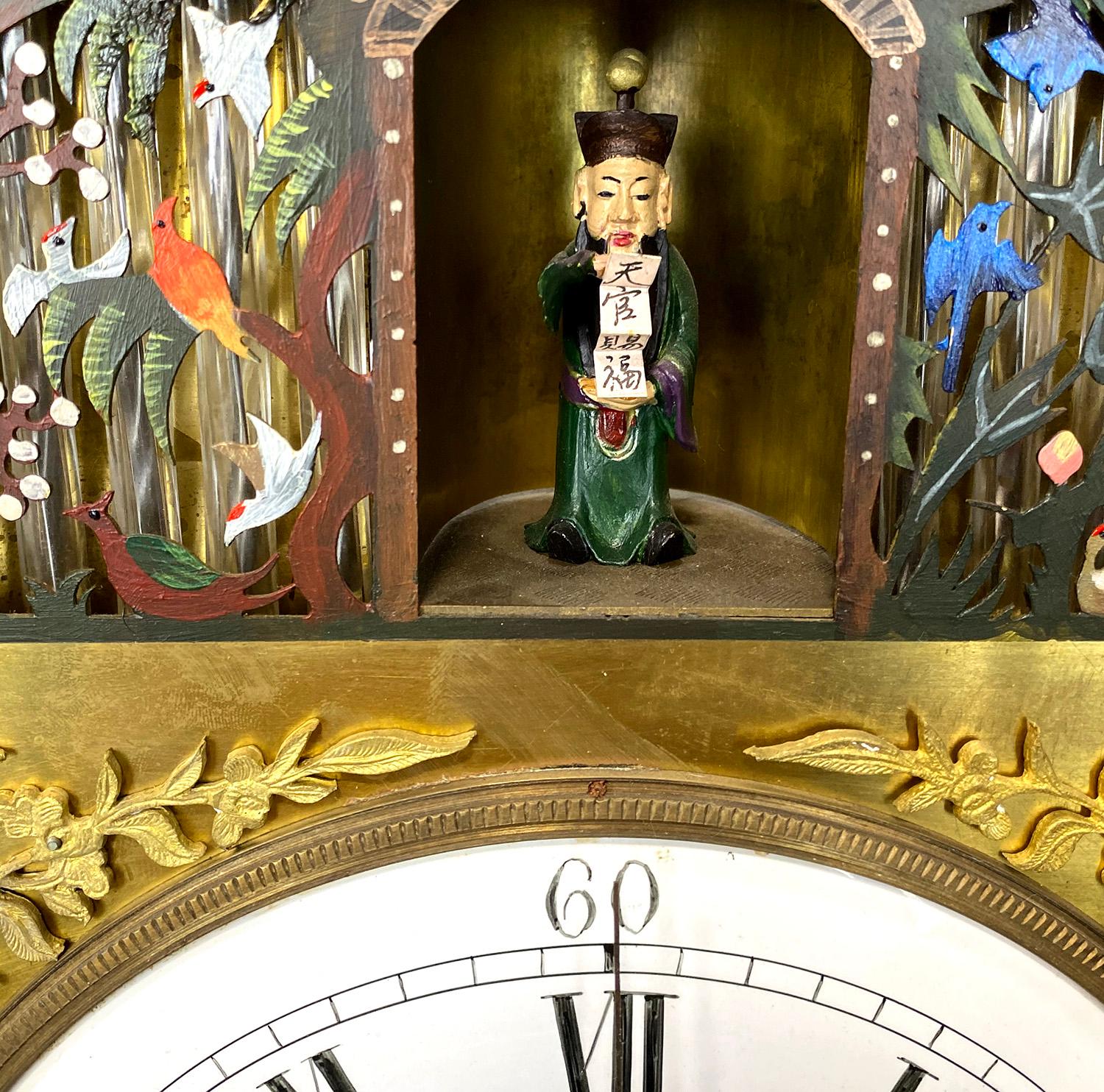 20th Century Automaton Waterfall & Figure Mother of Pearl Inlaid Musical Canton Bracket Clock For Sale