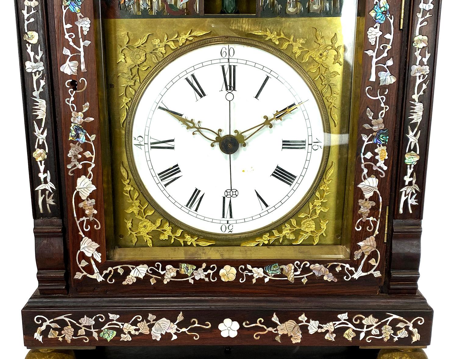 Brass Automaton Waterfall & Figure Mother of Pearl Inlaid Musical Canton Bracket Clock For Sale