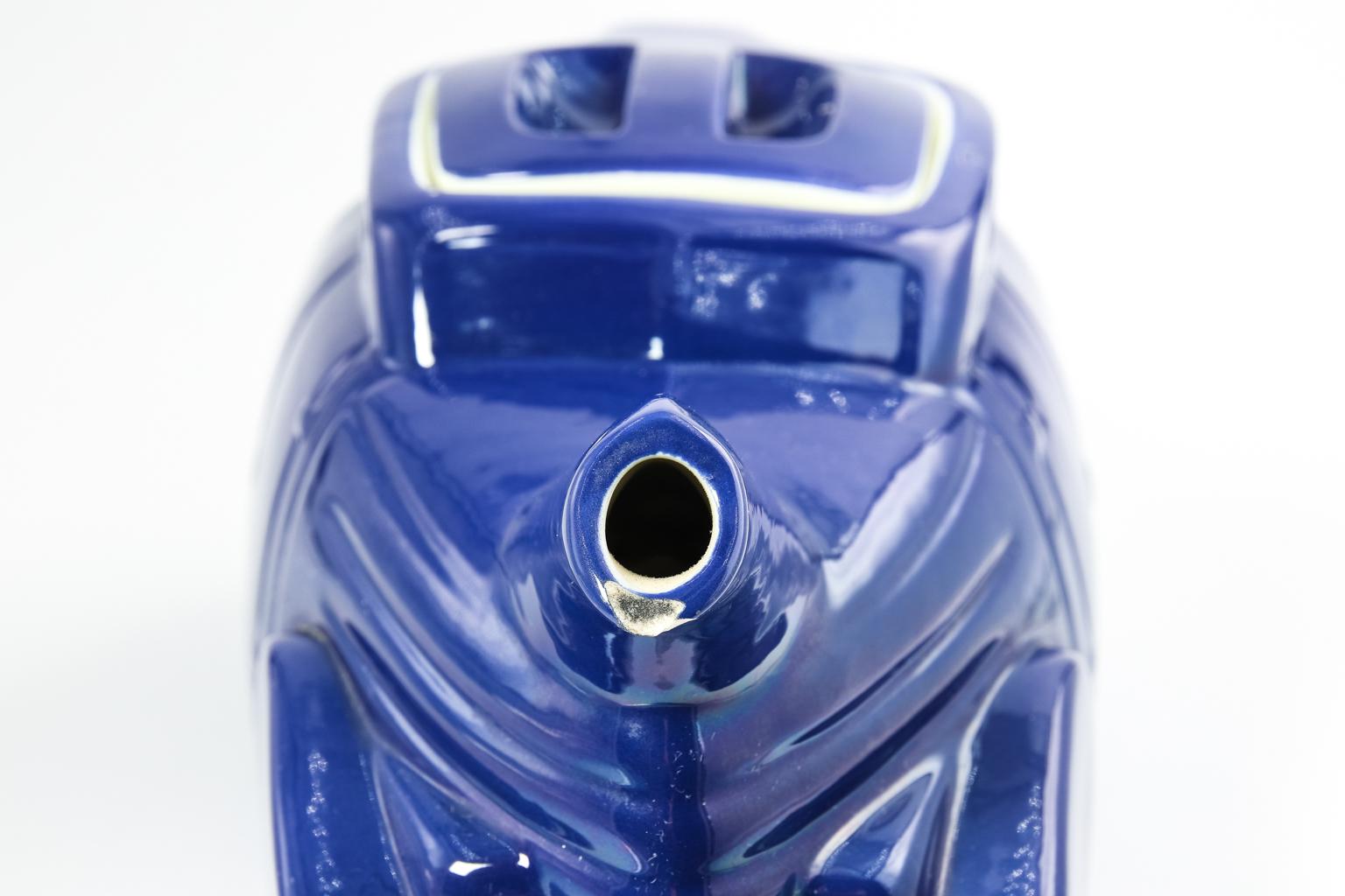 Porcelain Automobile Teapot in Royal Blue by Hall, circa 1930s For Sale