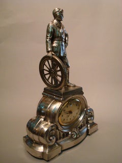 Automobilia - Race Car Driver Sculpture Desk Table Clock, Germany, 1910s