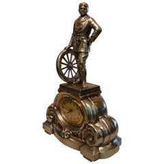 Automobilia - Race Car Driver Sculpture Desk Table Clock, Germany, 1910s