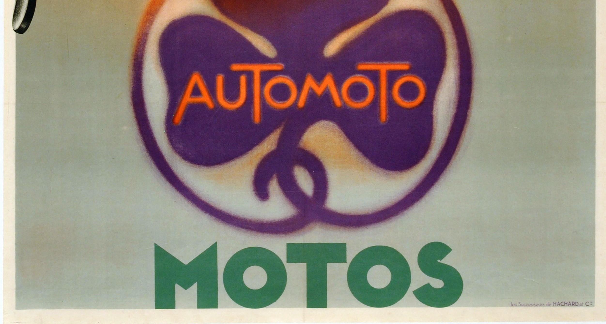 French Original Vintage Art Deco Advertising Poster Automoto Motos Bicycles Motorcycles