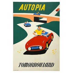 AUTOPIA - TOMORROWLAND DISNEYLAND Original Vintage Siebdruck Attraktion Poster