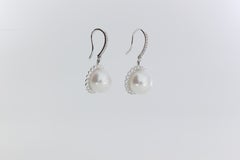 Autore 18 Karat Gold Diamond South Sea Pearl Hook Earrings