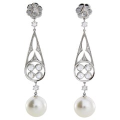 Autore 18 Karat Gold White Diamond and South Sea Pearl Earrings