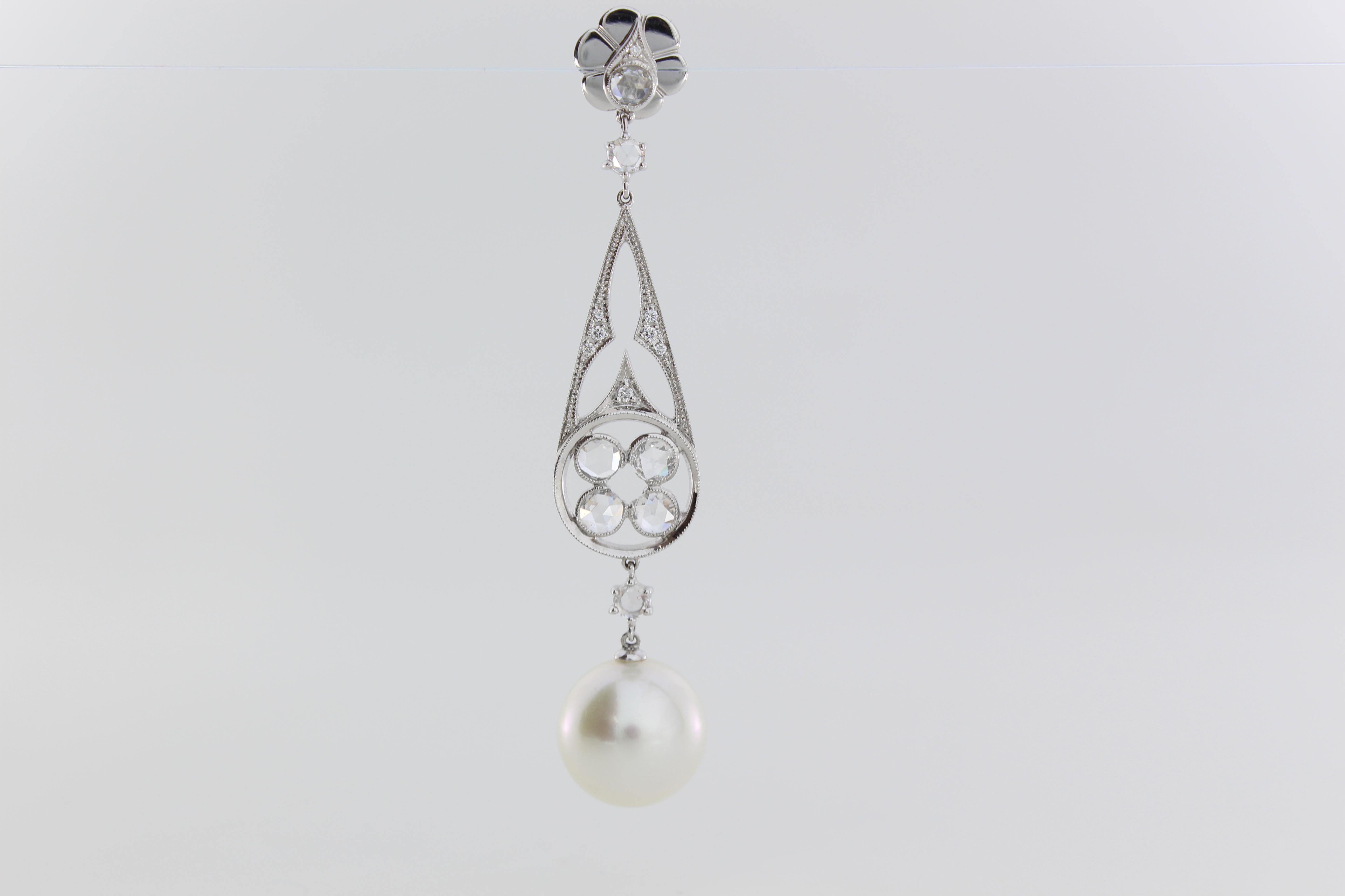 18k White Gold with White Diamonds(2.17ct) and 13mm Round Near Round White South Sea Pearls 