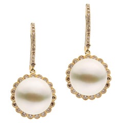 Autore Brown Diamonds White South Sea Pearl Earrings