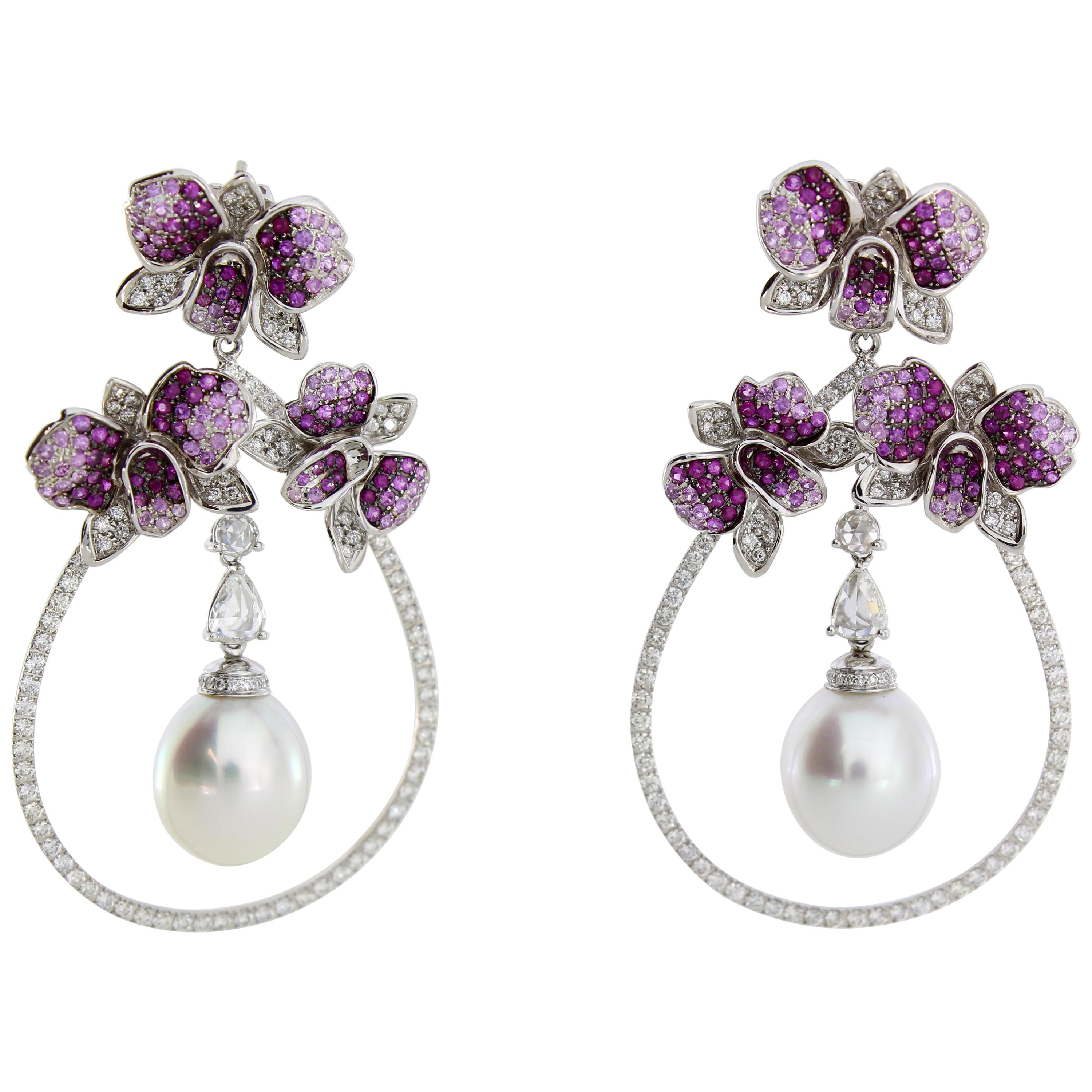 Autore Curly Pink Orchid Earrings For Sale