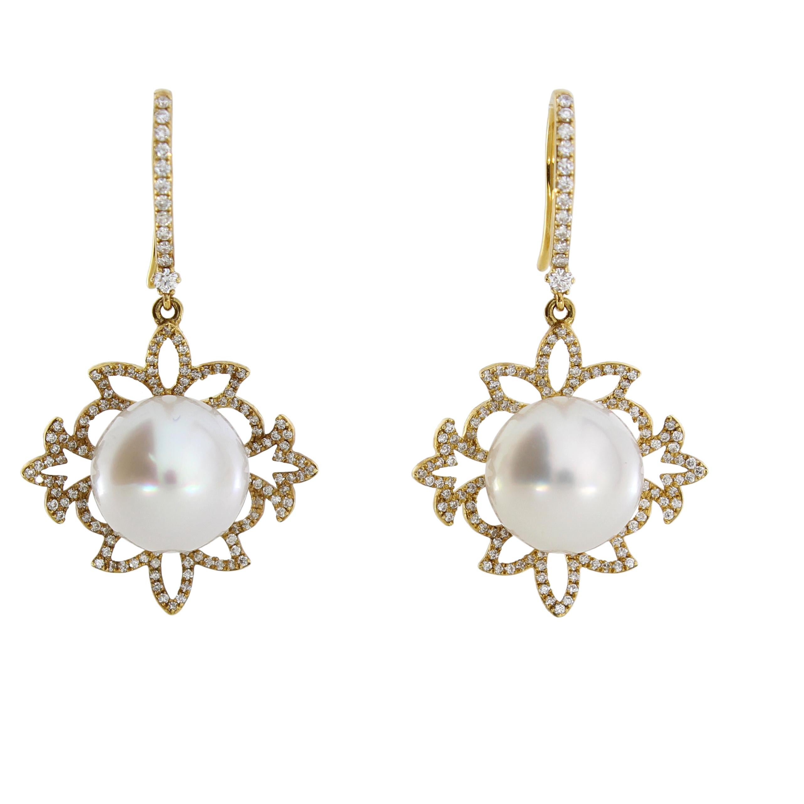 Autore Gold Diamond and South Sea Pearl Drop Earrings