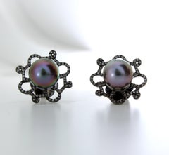 Autore Gold Diamond and Tahitian Pearl Stud Earrings