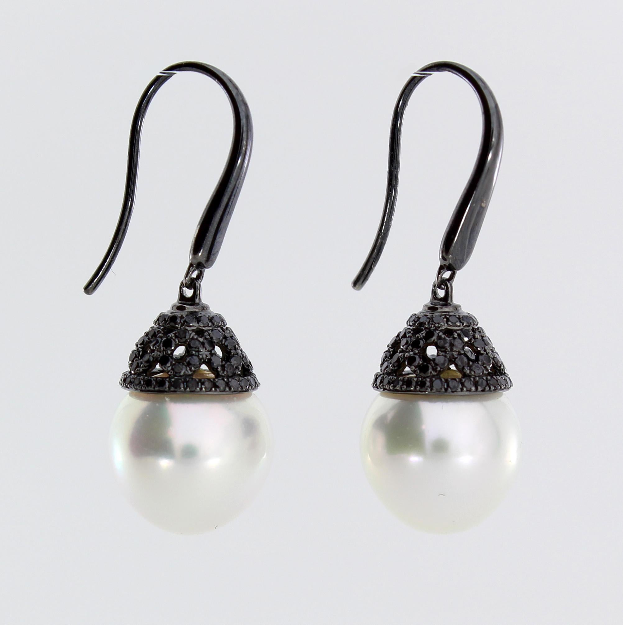 Contemporary Autore Gold Diamond South Sea Pearl Earrings