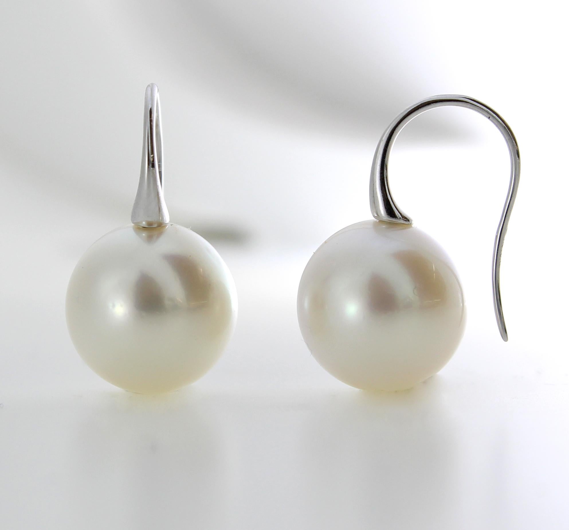 18k White Gold with 12mm White Round Near Round South Sea Pearls