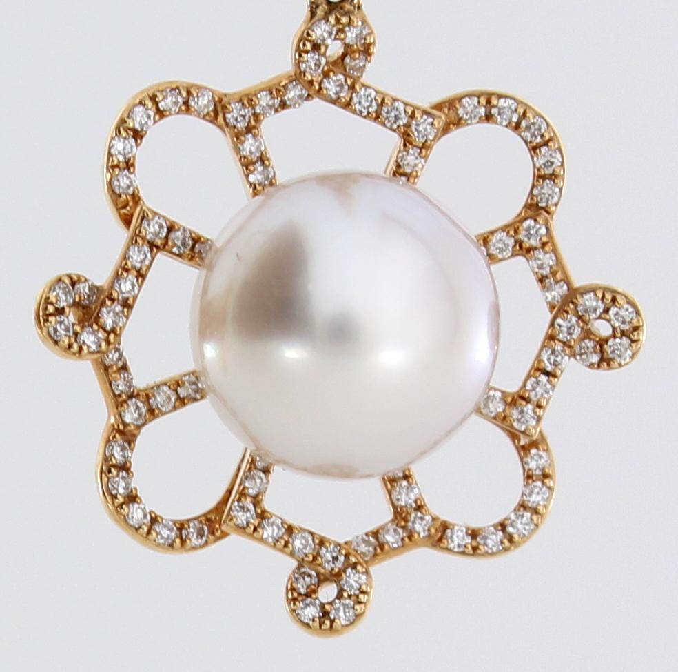 Women's or Men's Autore Gold White Diamond South Sea Pearl Drop Earrings