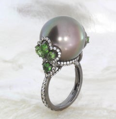Autore Peacock Pearl White Diamond Tsavorite Ring