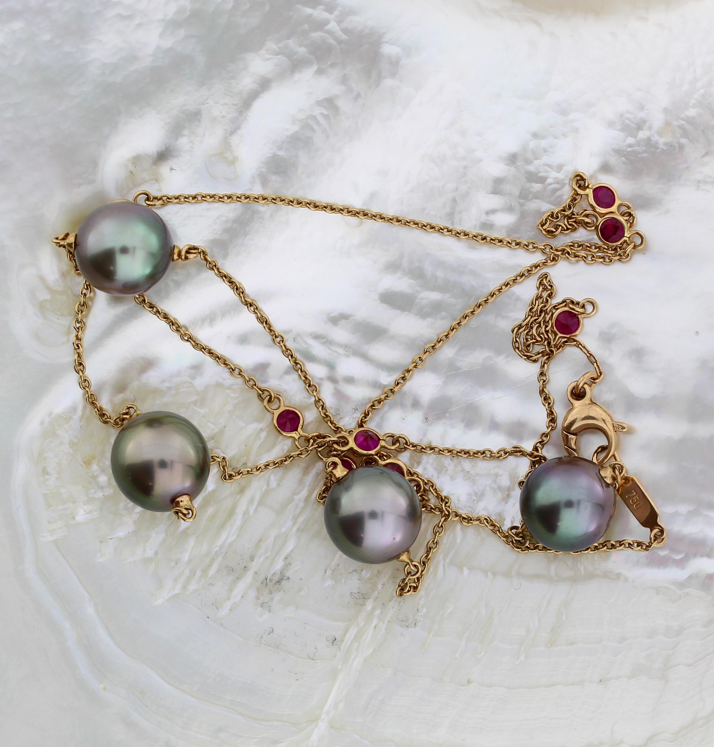 Contemporary Autore Rose Gold Ruby Tahitian Pearl Chain Necklace