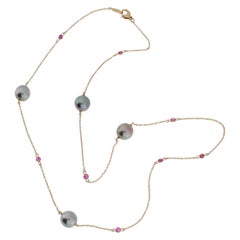 Autore Rose Gold Ruby Tahitian Pearl Chain Necklace