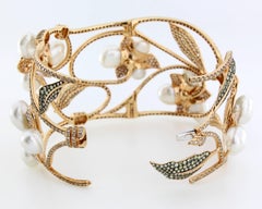 Autore South Sea Keshi Pearl Diamond Sapphire Cuff Bracelet