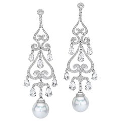 Boucles d'oreilles chandelier Autore South Sea Pearl avec diamants et 9,30 carats Topaze blanche