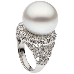 Autore South Sea Pearl Diamond White Gold Cocktail Ring