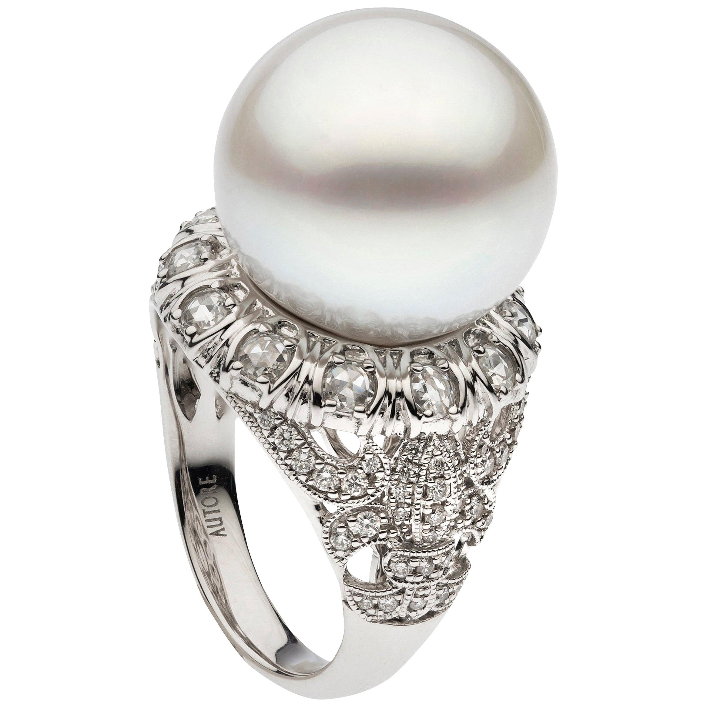 Autore South Sea Pearl Diamond White Gold Cocktail Ring For Sale