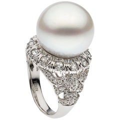 Autore South Sea Pearl Diamond White Gold Cocktail Ring