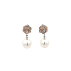 Autore Pendientes Perla del Mar del Sur y Diamante Corazón Oro 18K