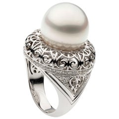 Autore South Sea Pearl Iron Lattice Ring