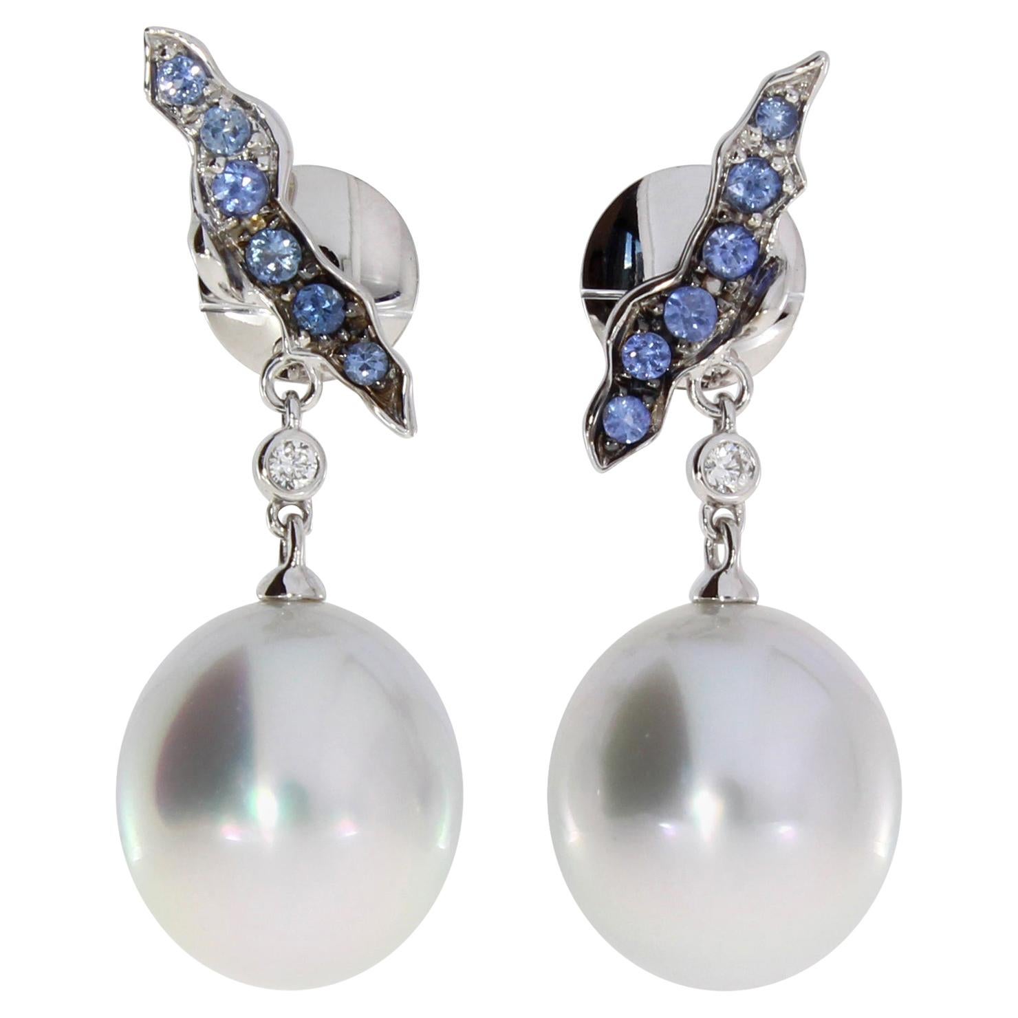 Autore South Sea Pearl Sapphire Earrings For Sale