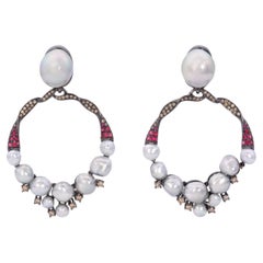 Autore South Sea Pearls, Spinel, Diamond and 18K Blackened Gold Dangle Earrings