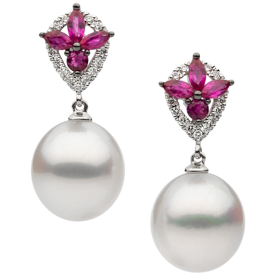 Autore White Diamond Pink Sapphire South Sea Pearl Earrings
