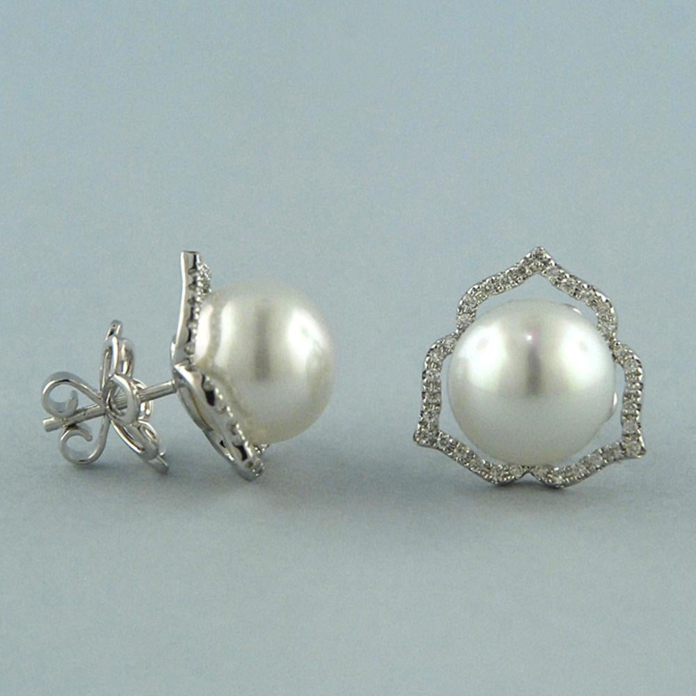 Autore White Diamond White South Sea Pearl Stud Earrings In New Condition In Sydney, AU