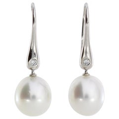 Autore White Gold White Diamond South Sea Pearl Drop Earrings