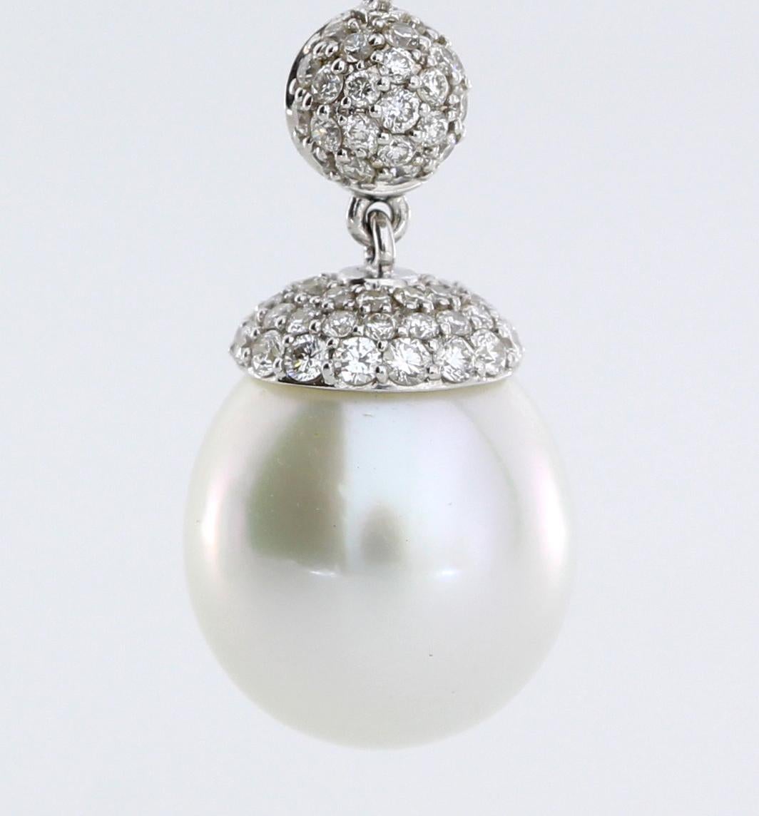 Autore White Gold White Diamonds South Sea Pearl Long Earrings In New Condition In Sydney, AU