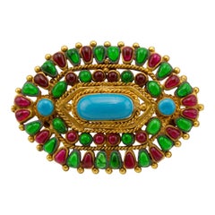 Autumn 1993 Chanel Green, Red and Turquois Hexagon Pin/Pendant
