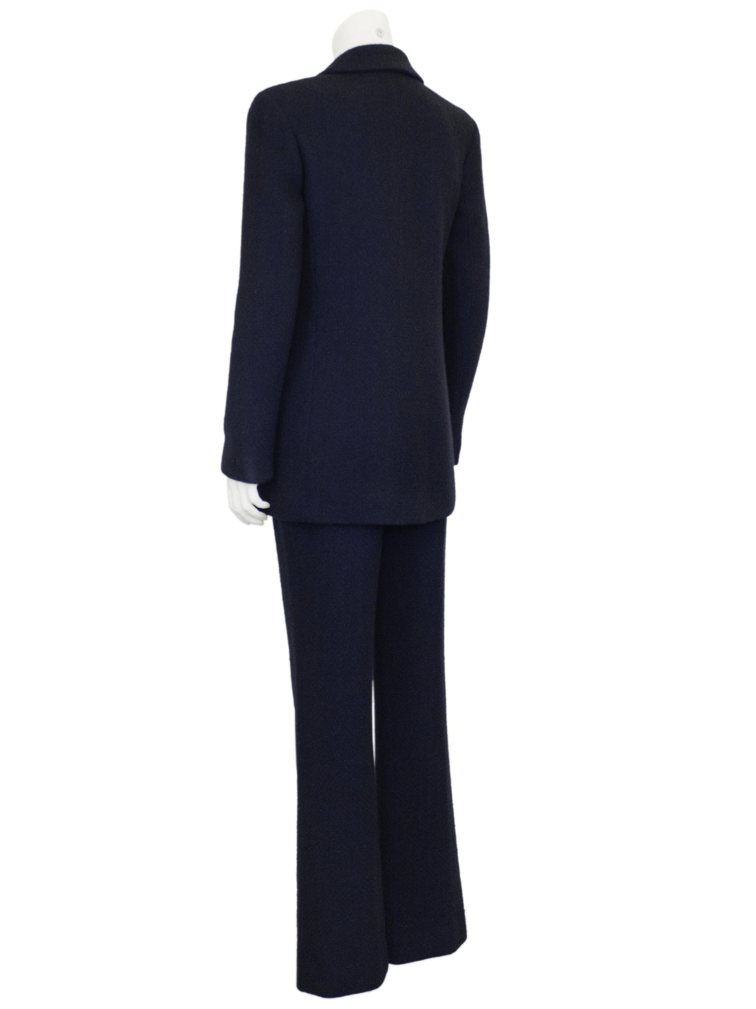 Noir Automne 2000 Chanel - Ensemble pantalon en cachemire bleu encre en vente