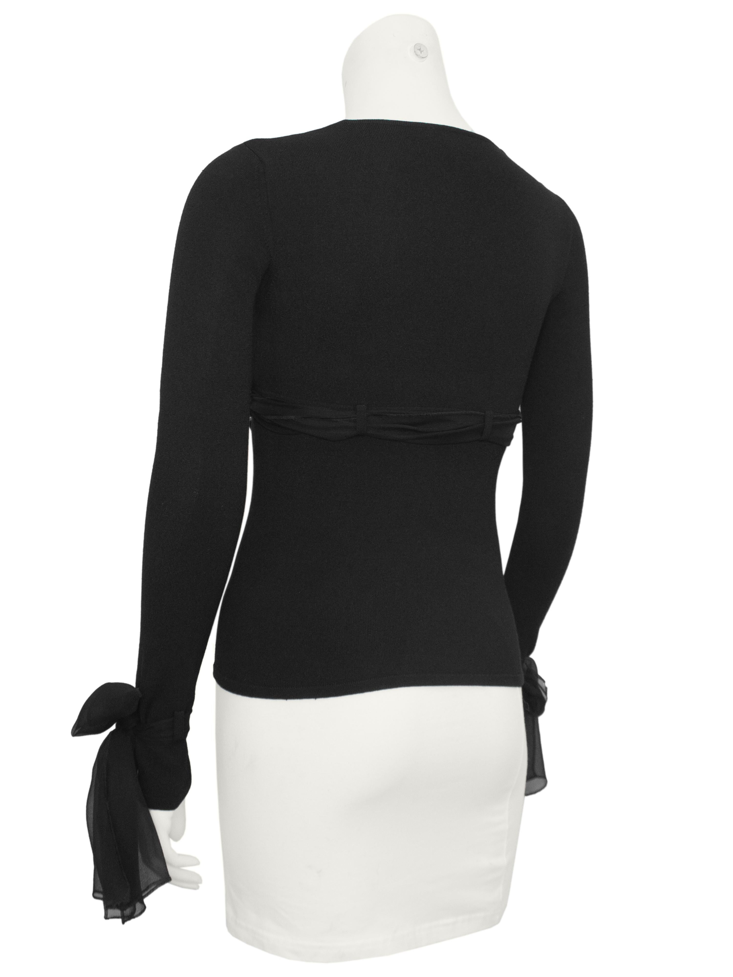 Autumn 2004 Chanel Black Sweater with Chiffon Ties In Good Condition For Sale In Toronto, Ontario