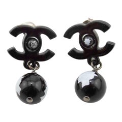 Autumn 2012 Chanel Black Resin Earrings with White Cameos