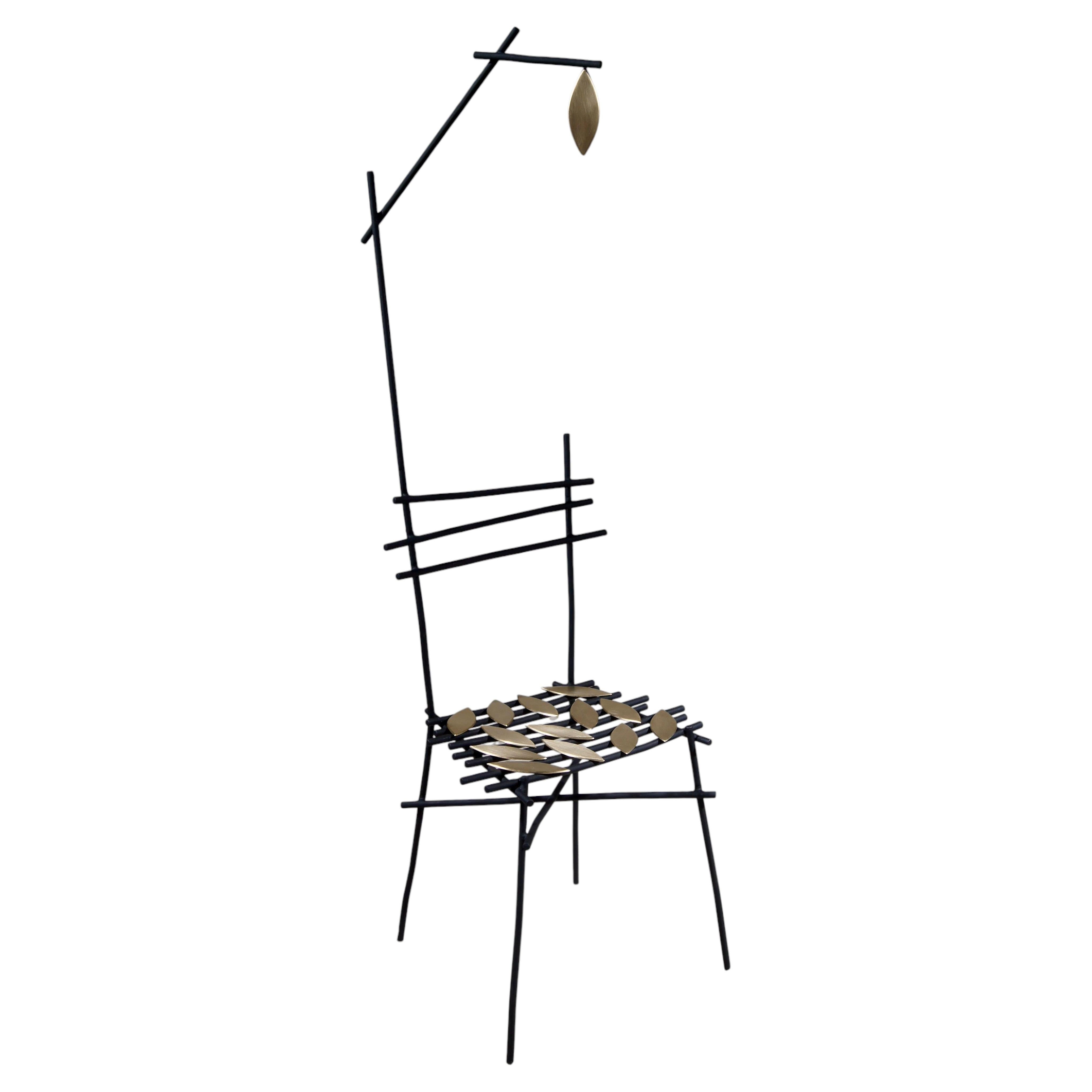 Autumn Chair Waiting for the Last Leaf in Steel and Brass by Frederic Gaillard For Sale