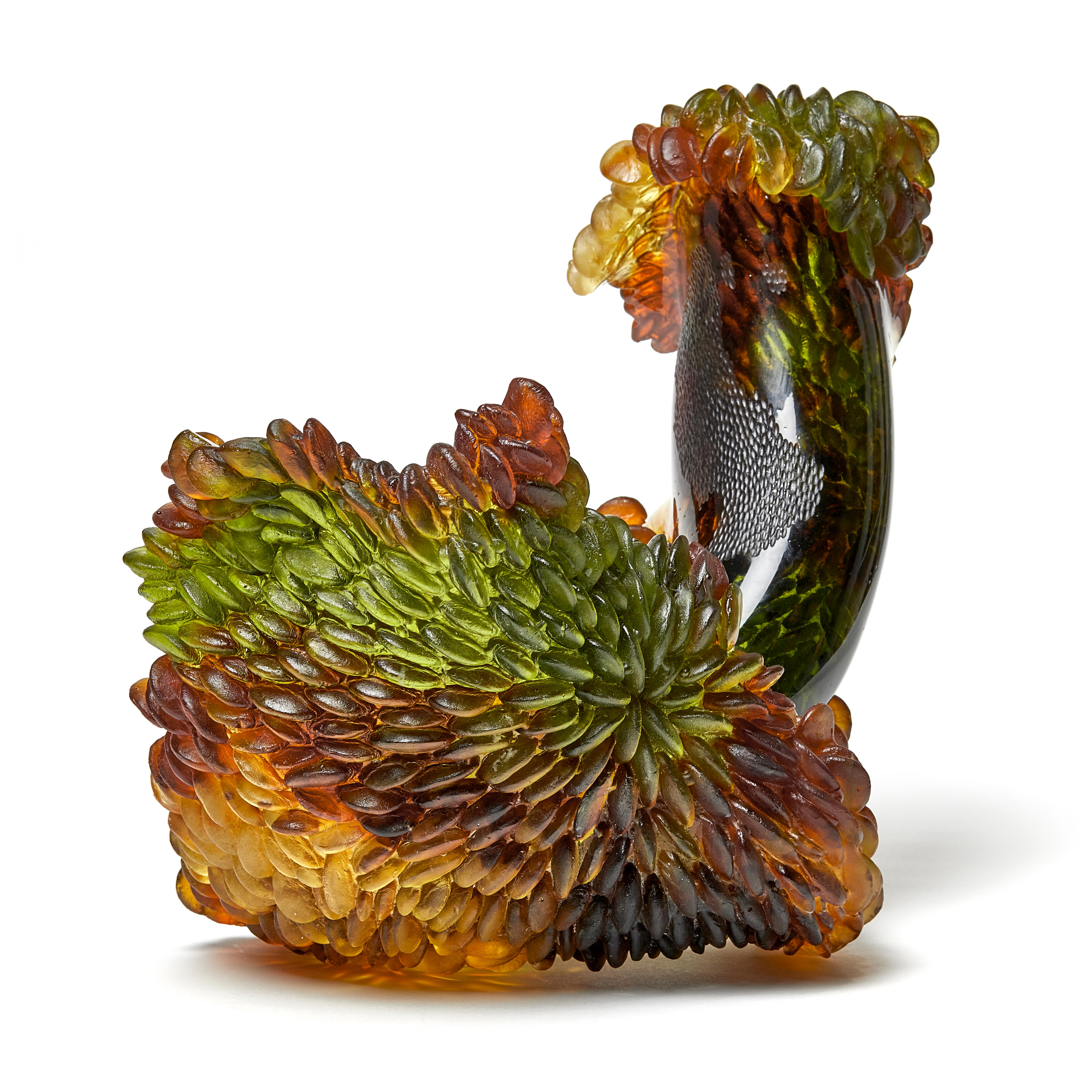 Organic Modern Autumn Cherry, Unique Glass Sculpture in Green and Amber by Nina Casson McGarva