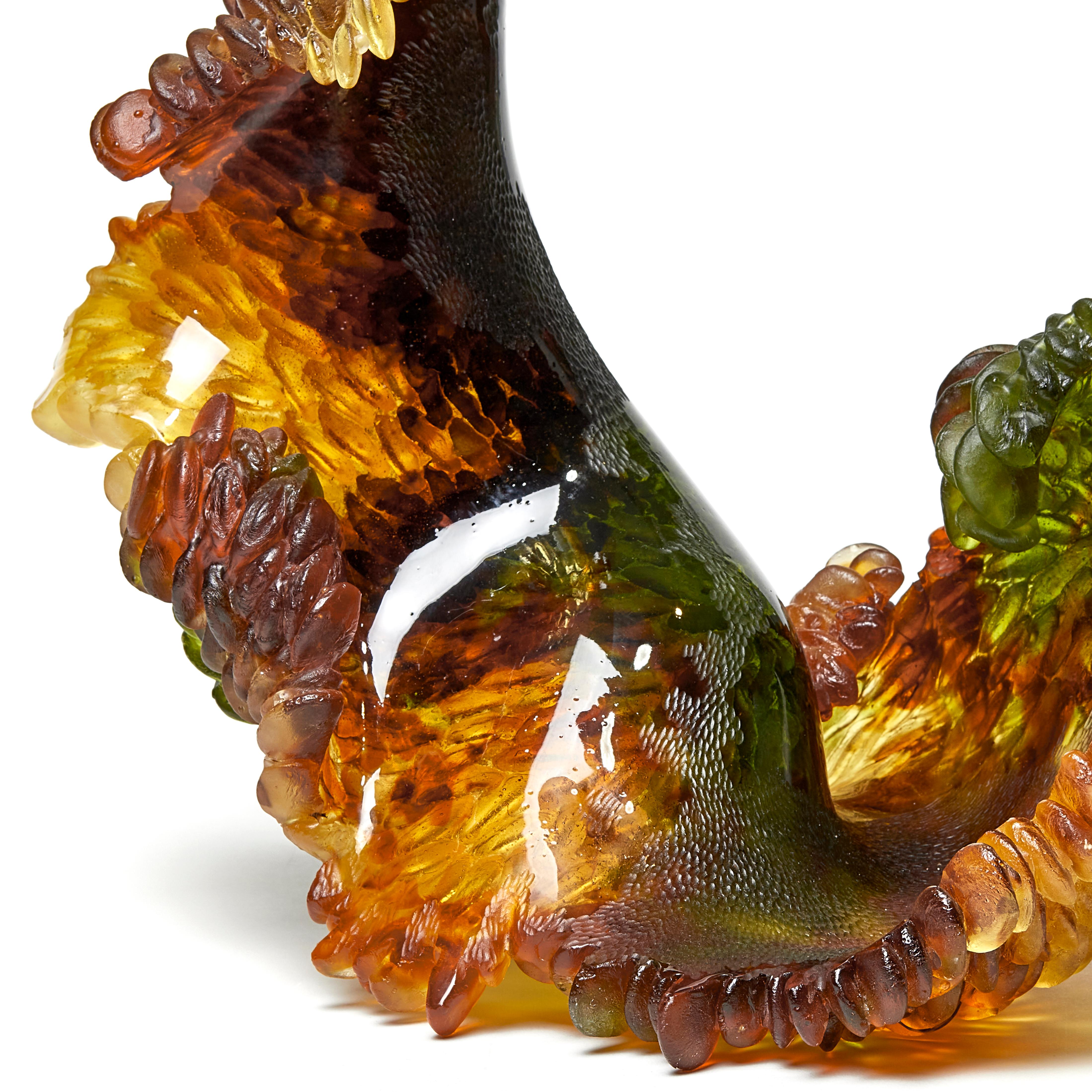 Cast Autumn Cherry, Unique Glass Sculpture in Green and Amber by Nina Casson McGarva