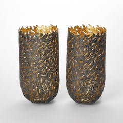 Autumn Dance Vessels, organic textured steel & gold vessels by Claire Malet