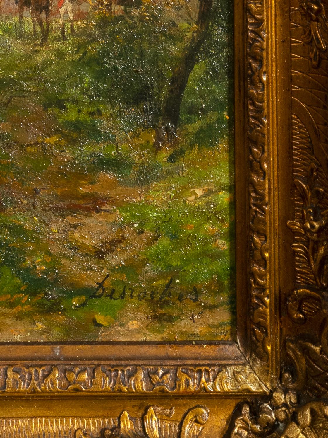 French Autumn Fox Hunting Oil Painting, 20th century For Sale