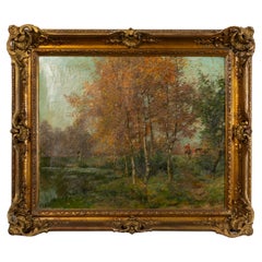 Pittura a olio sulla caccia alla volpe in autunno, 20° secolo