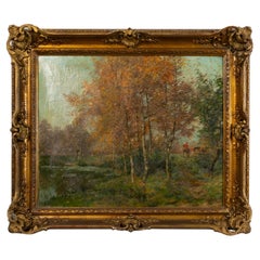 Autumn Fox Hunting Painting, Oiled on Canvas, Framed, 20th Century