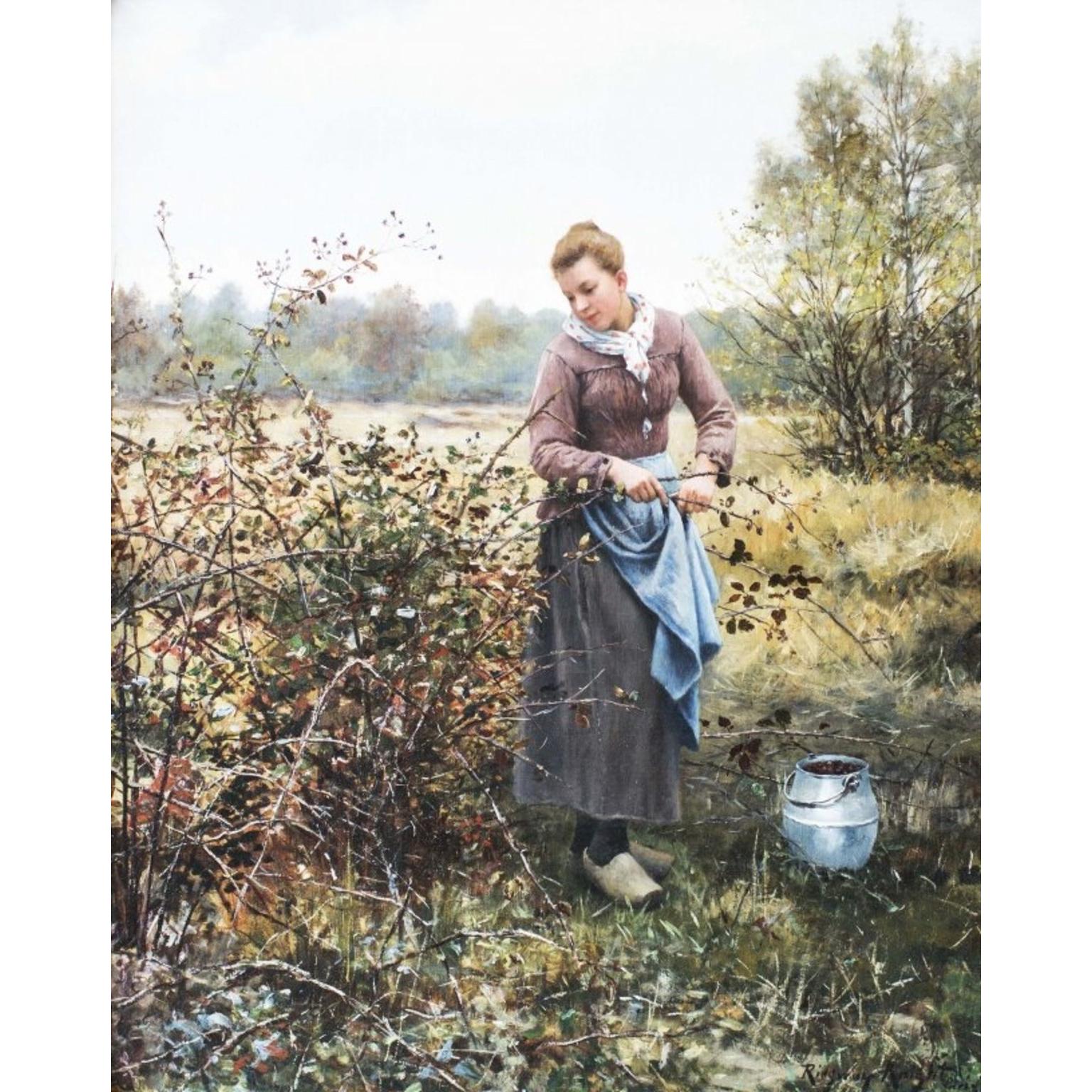 "Picking Berries" by Daniel Ridgway Knight, Signed Ridgway Knight For Sale