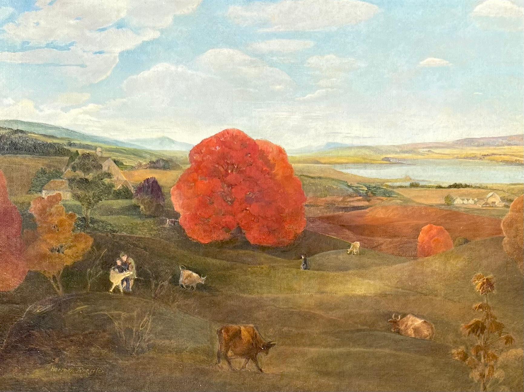 Oil painting featuring the fall season in South China, Maine.  Signed in the lower left Herman Roessler 1890 to 1955.  Upon his death, much of Roessler's paintings were purchased by the Museum of Fine Arts in Boston.  There was also an extensive