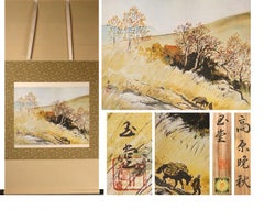 Autumn landscape 20th Century Scroll Painting Japan Artist Kawagoe Tamado