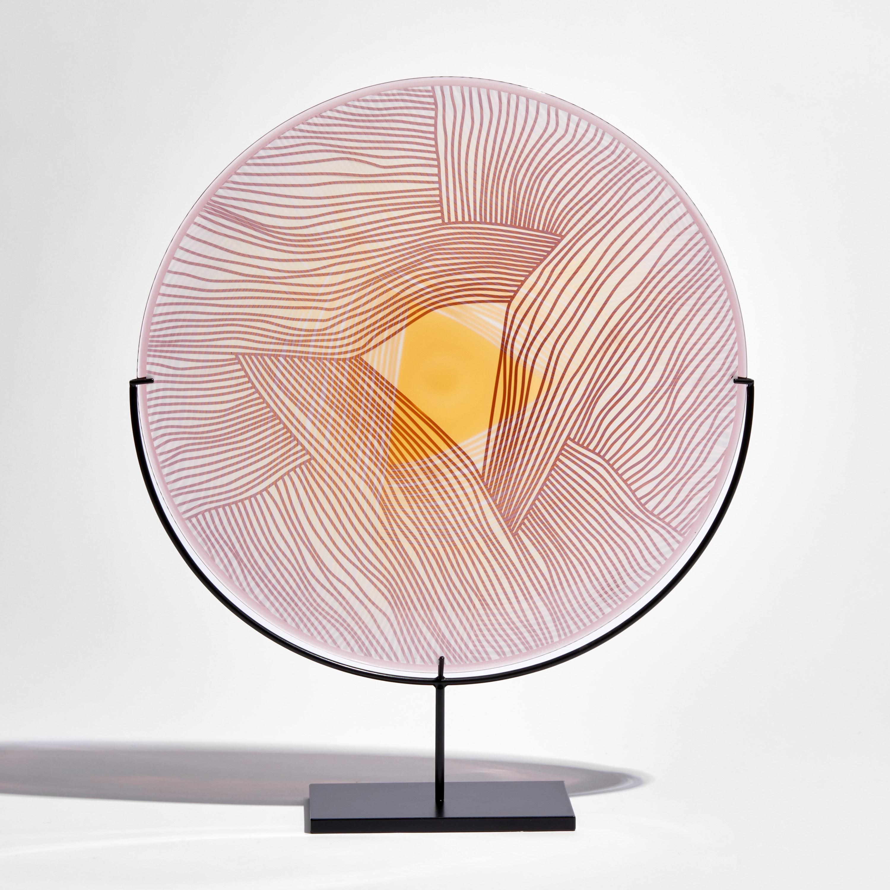 Autumn Landscape is a unique golden yellow and dusky pink hand blown and etched glass sculptural plate by the British artist Kate Jones, with a painted steel base.

Created with Stephen Gillies, with whom Jones makes many works in collaboration,